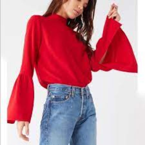 Urban Outfitters Red Mock Neck Bell Sleeve Blouse Size XS - Picture 2 of 14